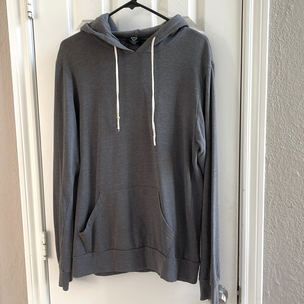 True Classic Men's Heather Gray Fleece Hoodie Sweatshirt Pullover L